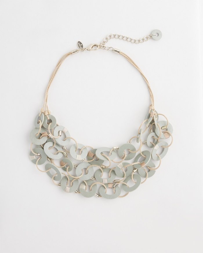 Chicos Leather Bib Necklace - Smokey Taupe