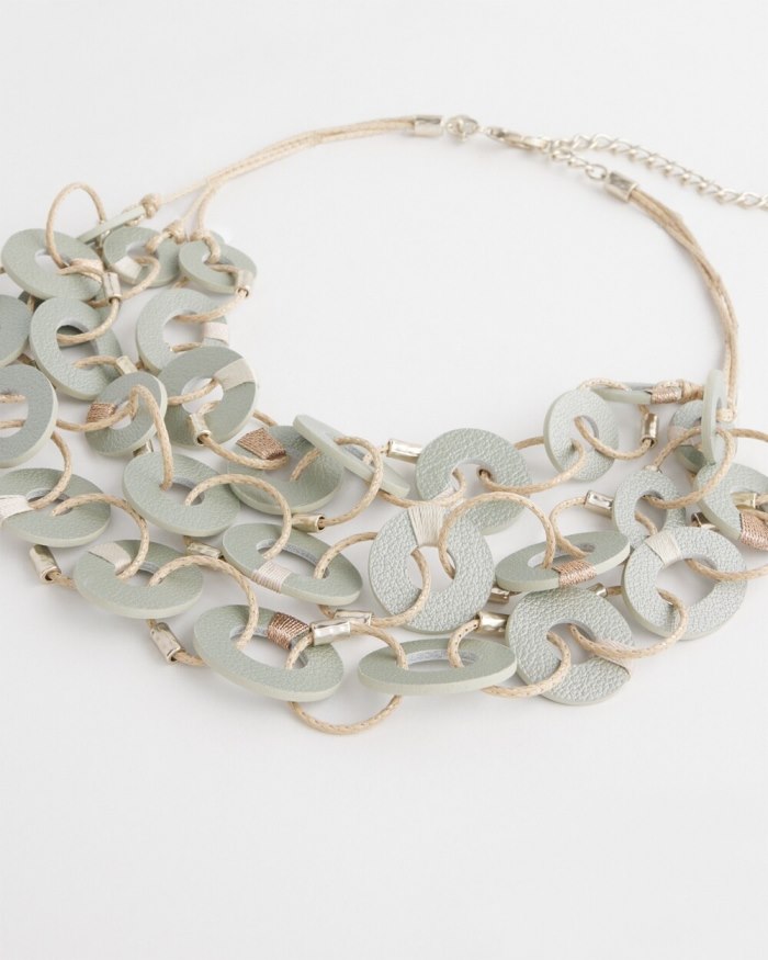 Chicos Leather Bib Necklace - Smokey Taupe