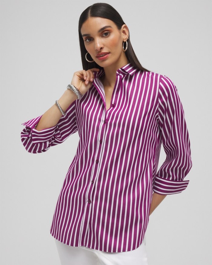 Chicos No Iron Stretch Stripe Shirt - Fresh Plum