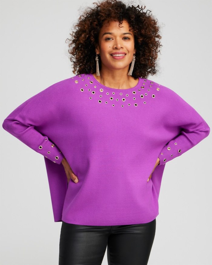 Chicos Grommet Detail Sweater Poncho - Vivid Viola