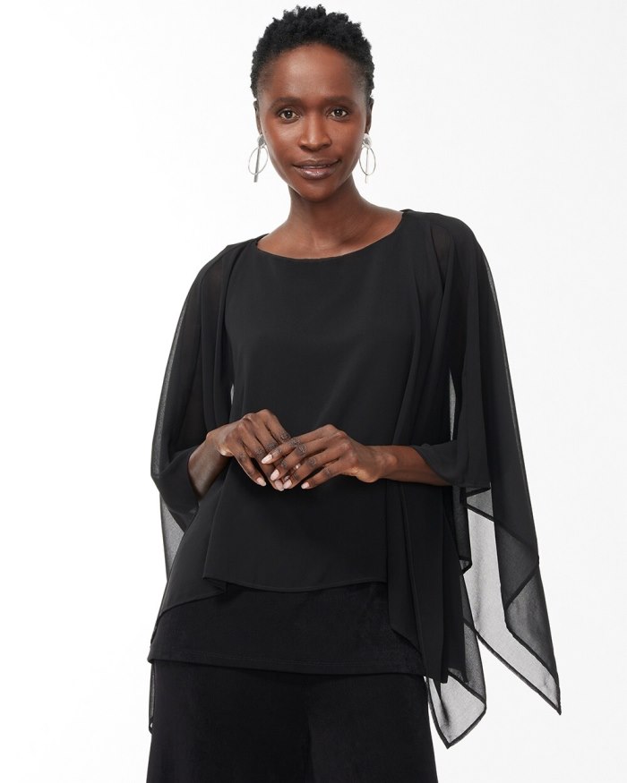 Chicos Travelers Chiffon Layered Top - Travelers Black