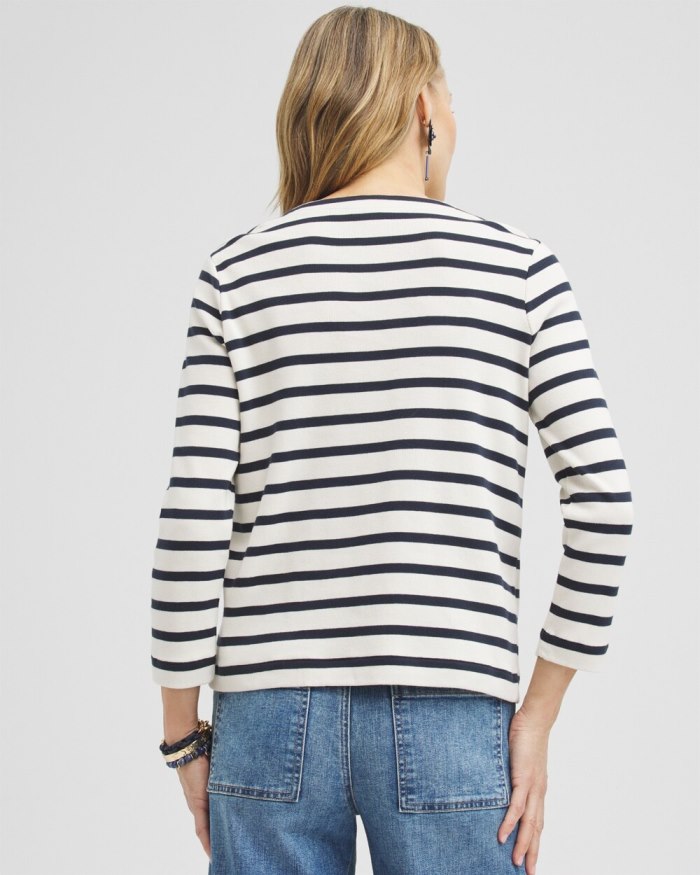 Chicos Striped Notch Neck Top - Classic Navy