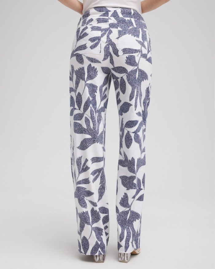 Chicos Linen Blend Leaf Print Pants - Alabaster/Evening Eclipse