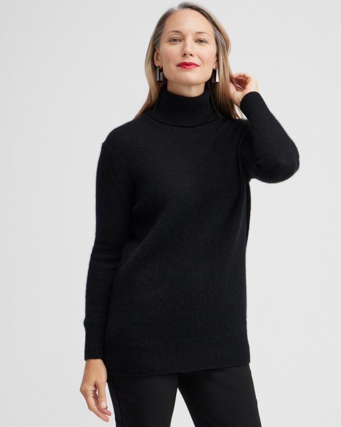 Chicos Cashmere Turtleneck Tunic Sweater - Black