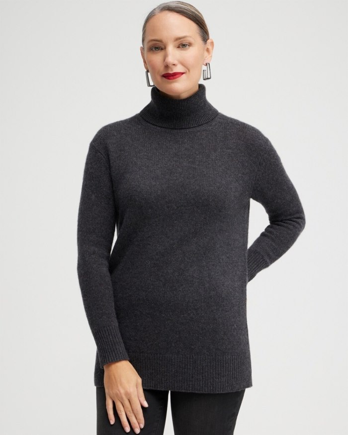 Chicos Cashmere Turtleneck Tunic Sweater - Black