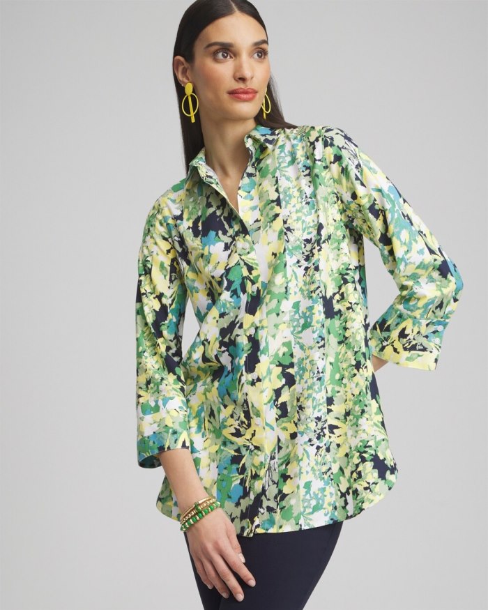 Chicos No Iron Stretch Floral 3/4 Sleeve Tunic - Verdant Green