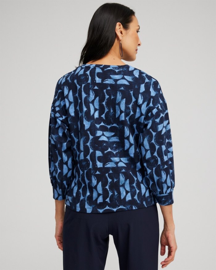 Chicos Zenergy Half Moon Print Pullover - Classic Navy