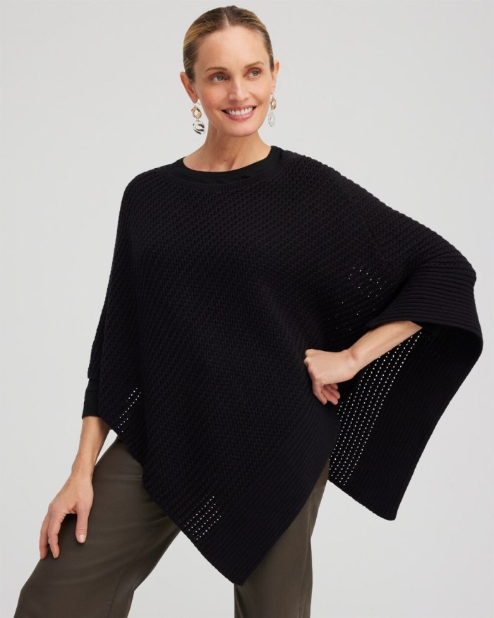 Chicos Knit Triangle Poncho - Black