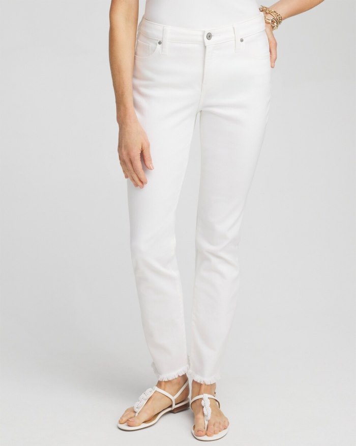 Chicos No Stain Girlfriend Fray Hem Ankle Jeans - Alabaster