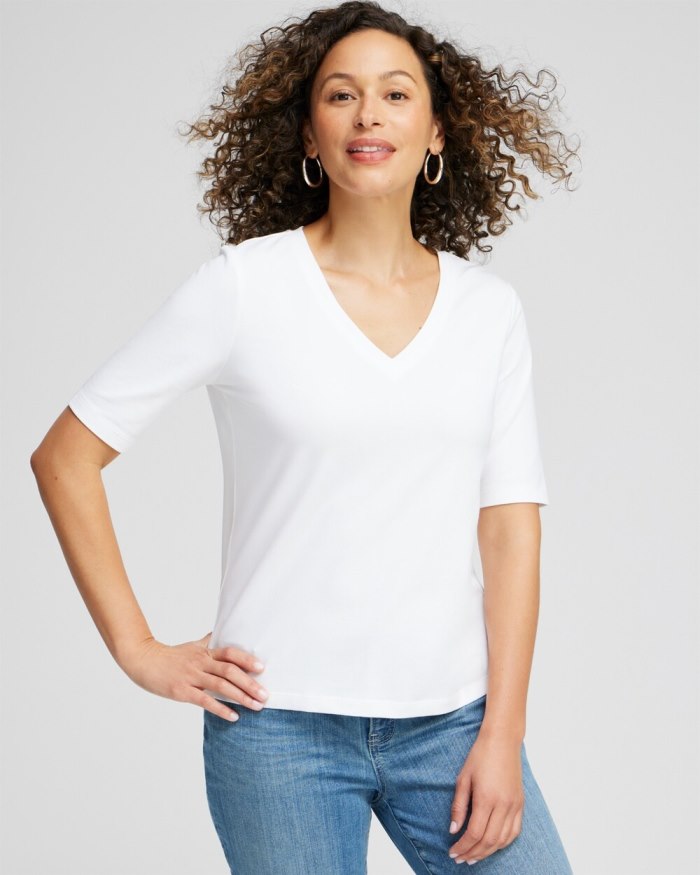 Chicos Perfect Elbow Sleeve Tee - Alabaster