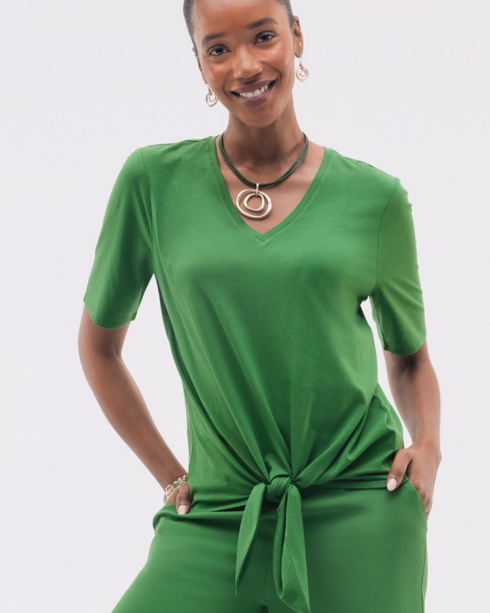 Chicos Tie-Front Top - Verdant Green