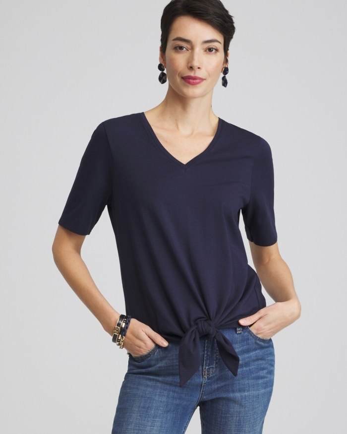 Chicos Tie-Front Top - Verdant Green