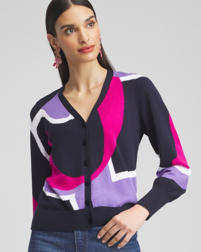 Chicos Intarsia Button Front Cardigan - Parisian Purple