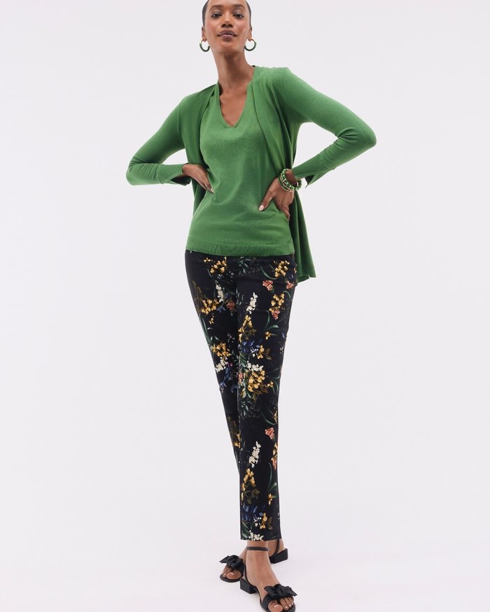 Chicos Brigitte Floral Ankle Pants - Black And Green