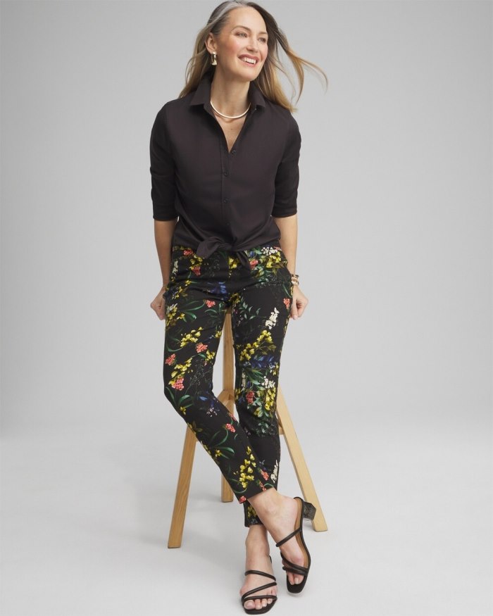 Chicos Brigitte Floral Ankle Pants - Black And Green