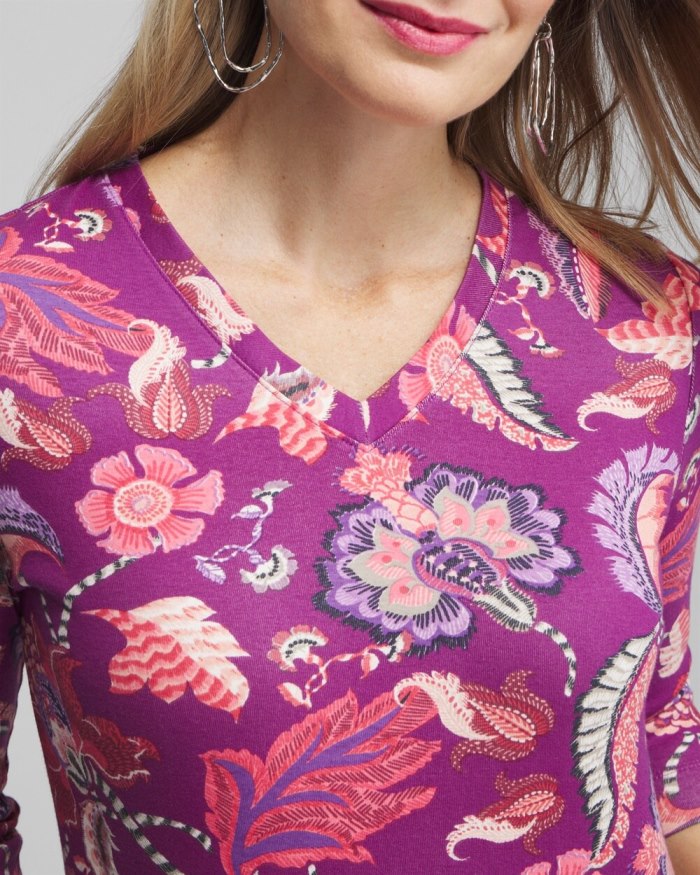 Chicos Paisley Everyday 3/4 Sleeve Tee - Ginger Rose