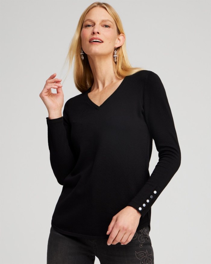 Chicos Spun Rayon V-neck Pullover Sweater - Black