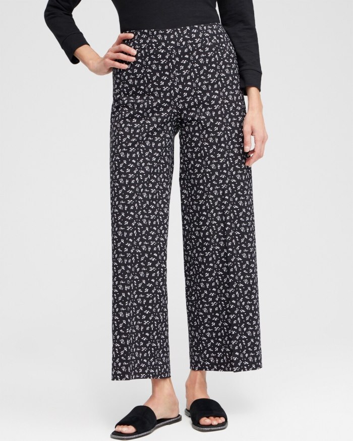 Chicos Brigitte Line Print Wide Leg Crops - Black/Alabaster