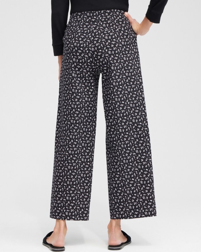 Chicos Brigitte Line Print Wide Leg Crops - Black/Alabaster