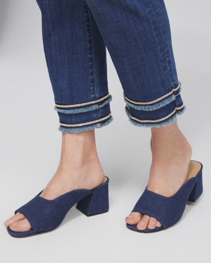 Chicos Girlfriend Embellished Hem Cropped Jeans - Blue Springs Indigo