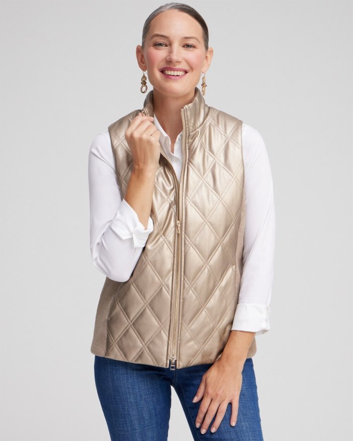 Chicos Faux Leather Vest - Bronzed Teak