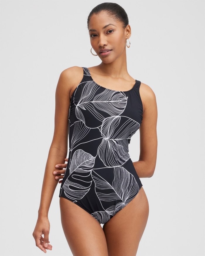 Chicos Square Neck One Piece Swimsuit - Black/White