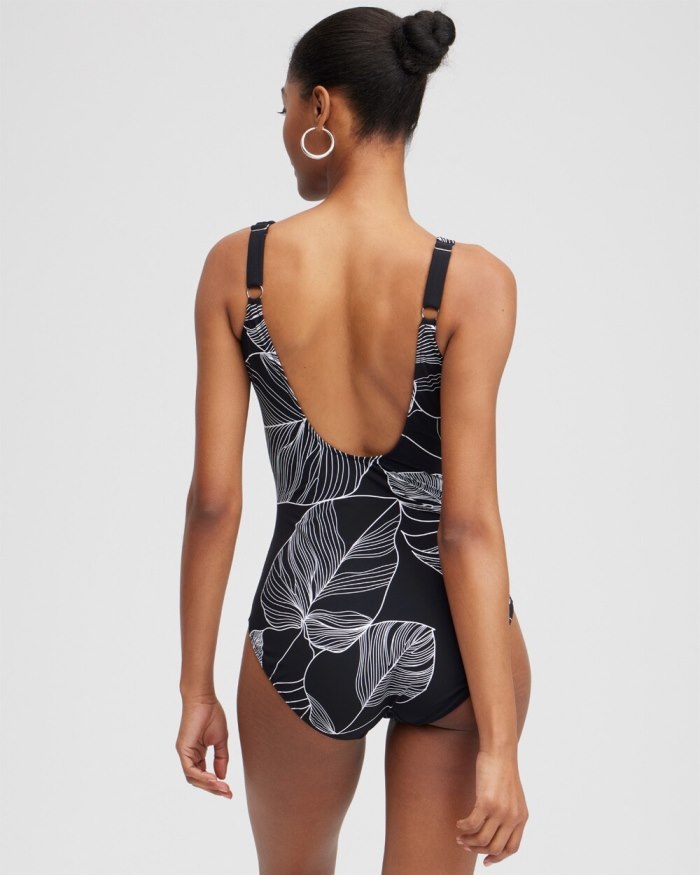 Chicos Square Neck One Piece Swimsuit - Black/White