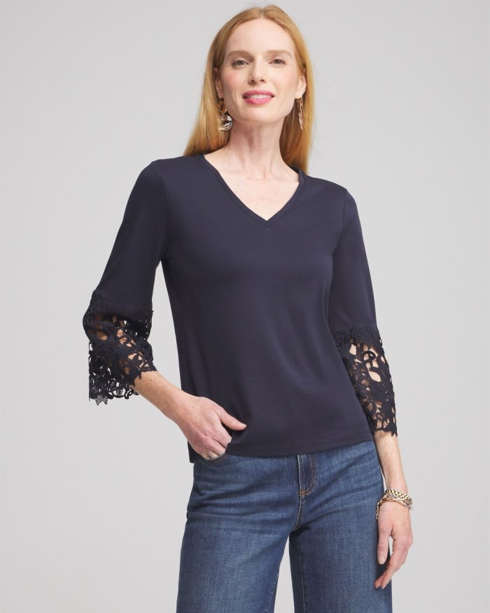 Chicos Lace Applique Tee - Classic Navy