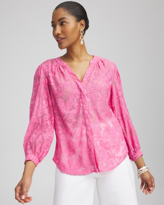 Chicos Chiffon Embroidered Shirt - Marrakesh Pink