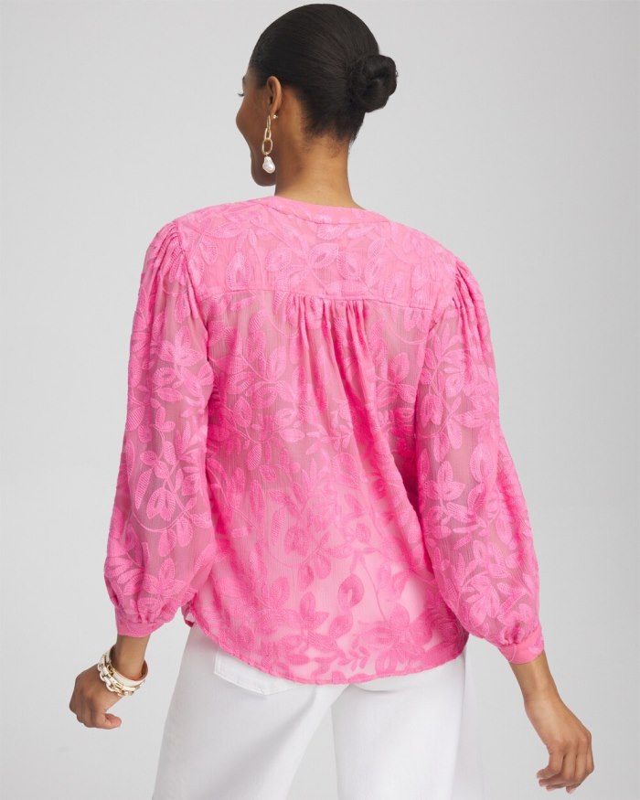 Chicos Chiffon Embroidered Shirt - Marrakesh Pink