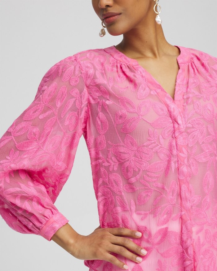 Chicos Chiffon Embroidered Shirt - Marrakesh Pink