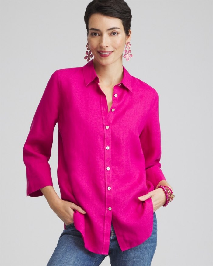 Chicos No Iron Linen 3/4 Sleeve Shirt - Parisian Purple