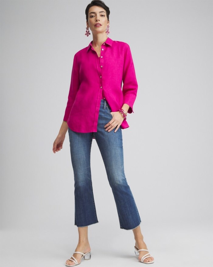 Chicos No Iron Linen 3/4 Sleeve Shirt - Parisian Purple