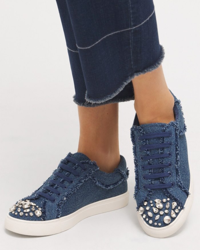 Chicos Embellished Denim Sneakers - Dark Denim