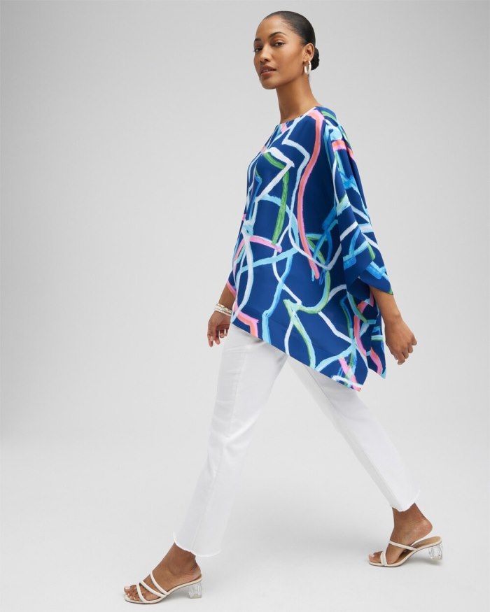 Chicos Abstract Lines Poncho - Classic Navy