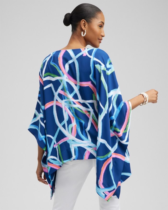 Chicos Abstract Lines Poncho - Classic Navy