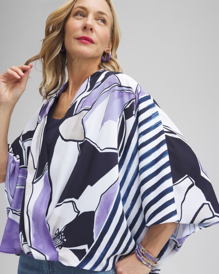 Chicos Floral Surplice Poncho - Classic Navy