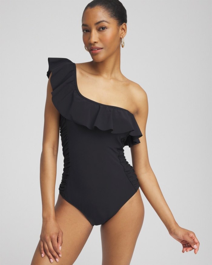 Chicos One Shouler One Piece Swimsuit - Black