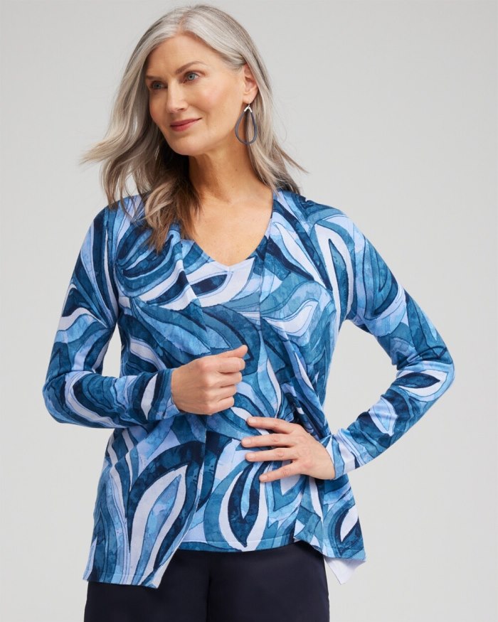 Chicos Spun Rayon Leaf Print Cardigan - Azores Blue