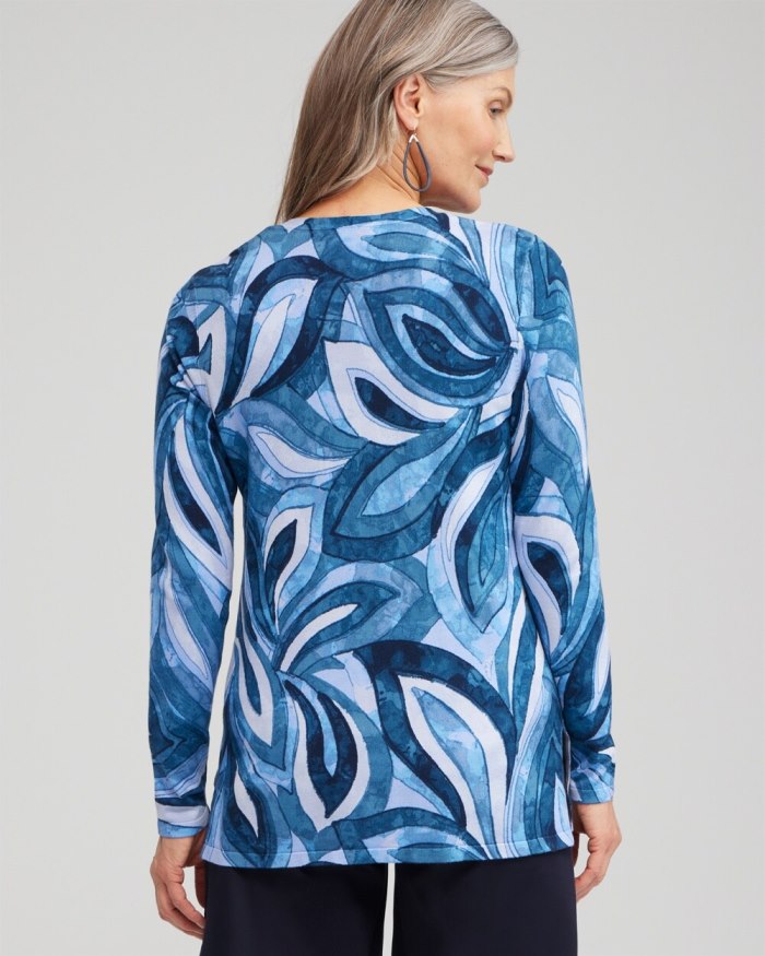 Chicos Spun Rayon Leaf Print Cardigan - Azores Blue