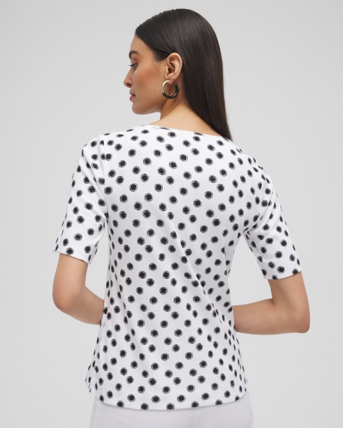 Chicos Polka Dot Everyday Elbow Sleeve Tee - Alabaster