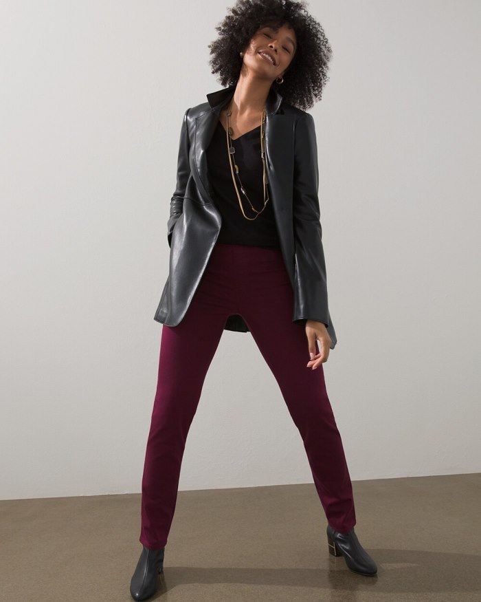 Chicos Faux Leather Blazer - Cherry Brunette