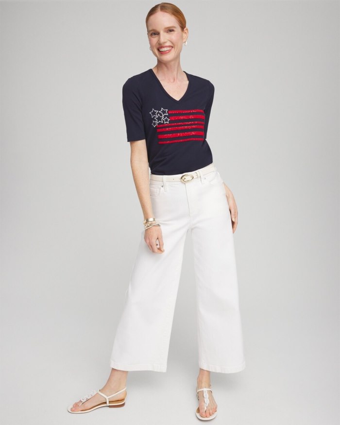 Chicos Embellished Flag Tee - Classic Navy