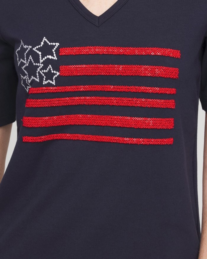 Chicos Embellished Flag Tee - Classic Navy