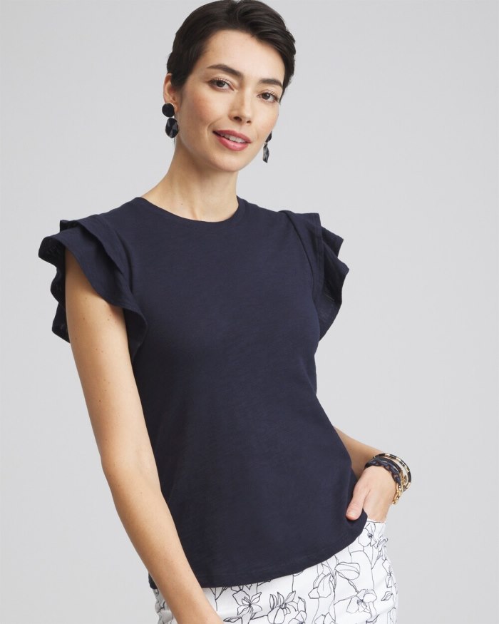 Chicos Flutter Cap Sleeve Tee - Classic Navy