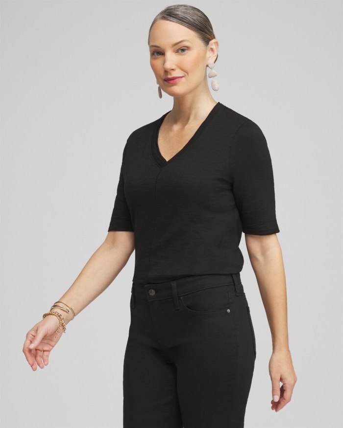 Chicos Elbow Sleeve A-line Tee - Black