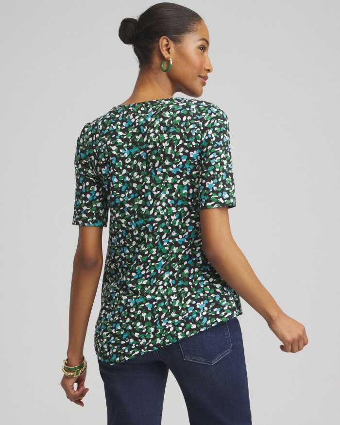 Chicos Dots Asymmetrical Elbow Sleeve Tee - Verdant Green