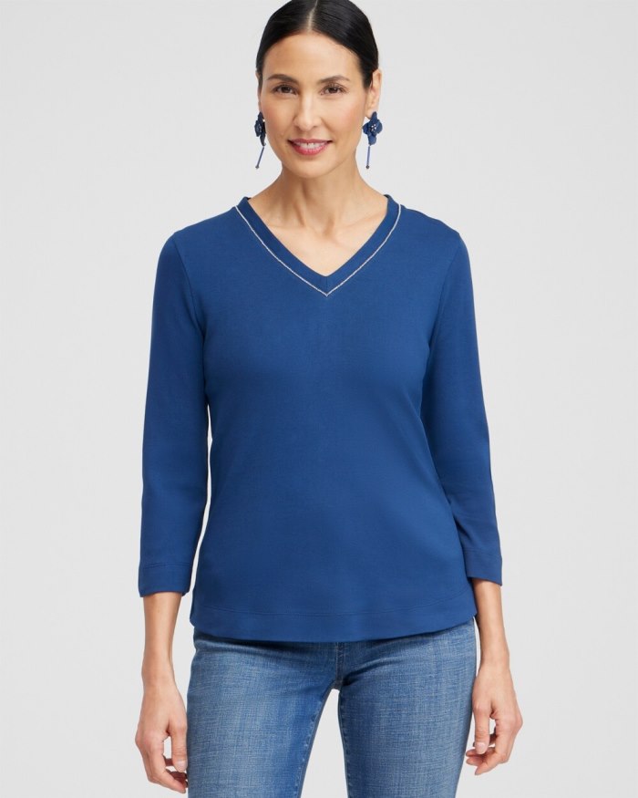 Chicos Caviar Bead 3/4 Sleeve Tee - Azores Blue