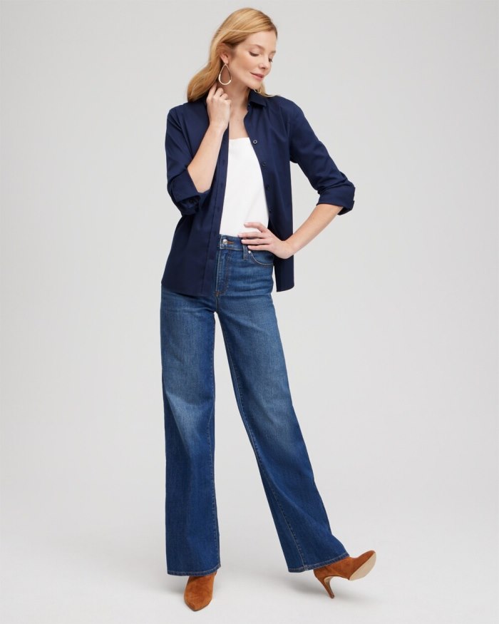 Chicos High Rise Wide Leg Jeans - Violet Bloom Indigo