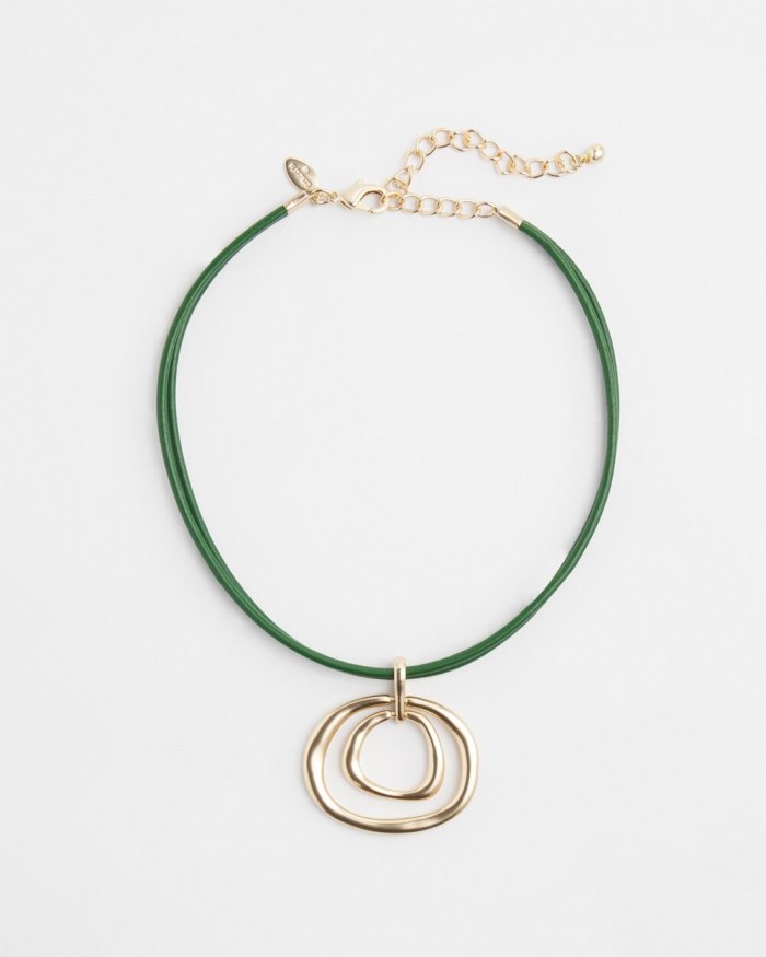 Chicos Leather Pendant Necklace - Verdant Green